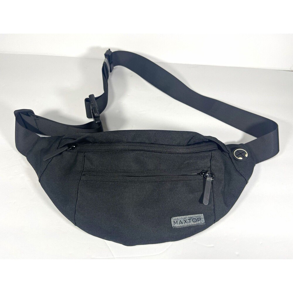 MAXTOP Black Waist Pack Adjustable Strap Zip Closure 2 Pockets for Hiking